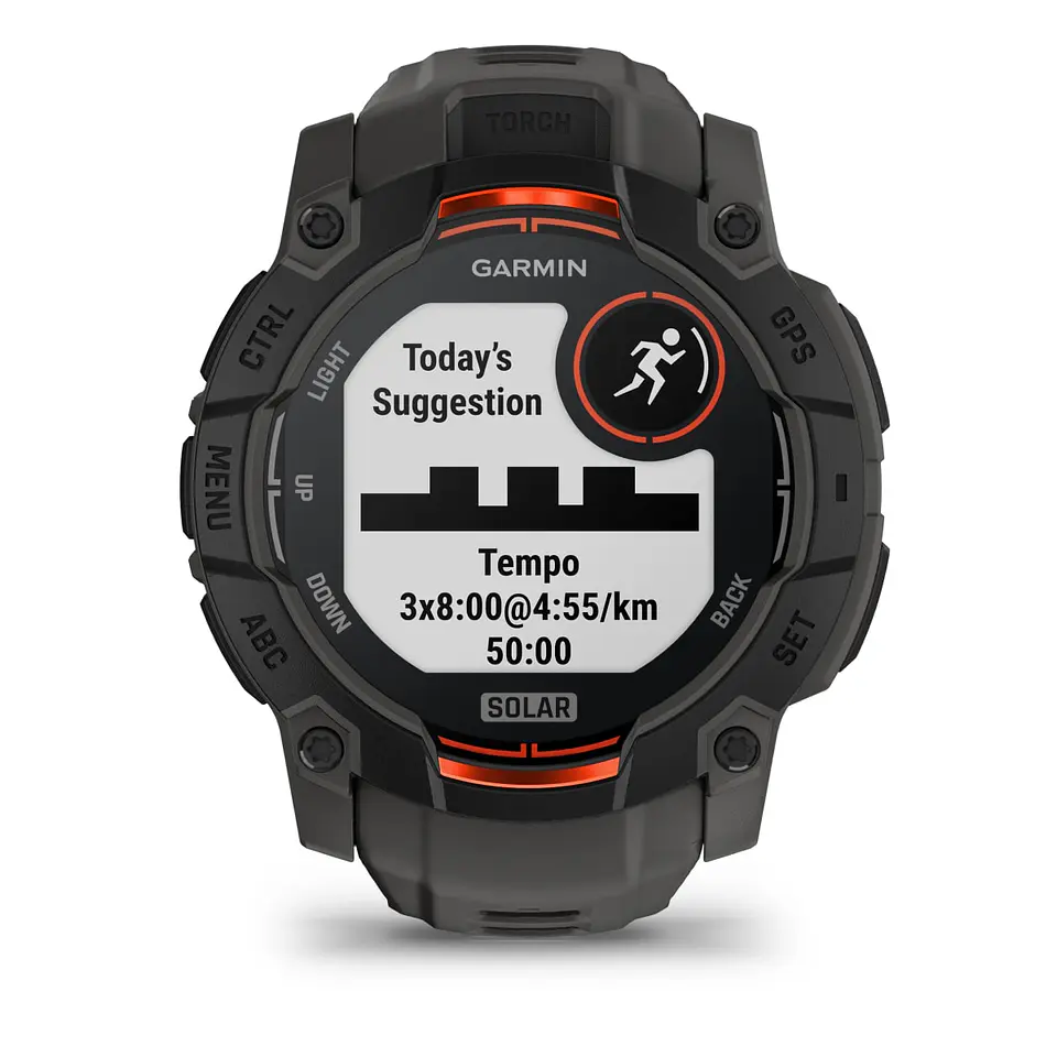 Garmin Instinct® 3 – 50 mm, Solar - Negro con correa gris marengo 17