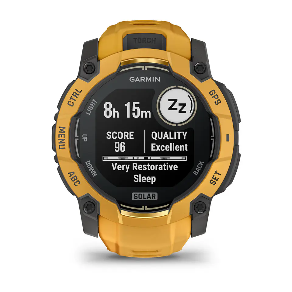 Garmin Instinct® 3 – 50 mm, Solar - Amarillo ocre con correa en Amarillo ocre/gris 12