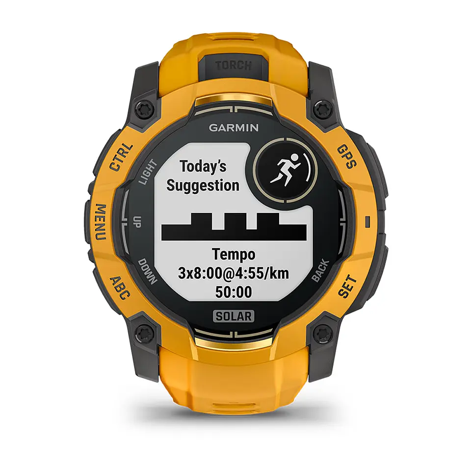 Garmin Instinct® 3 – 50 mm, Solar - Amarillo ocre con correa en Amarillo ocre/gris 17