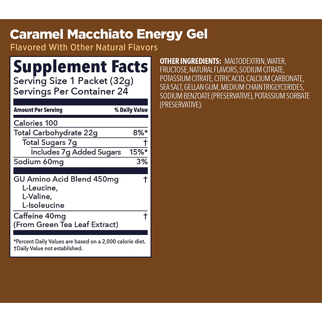 Gel Energético GU Energy Gel Caramel Macchiato – Información nutricional
