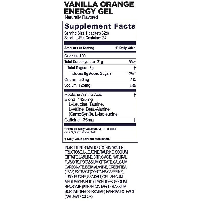 Gel Energético GU Roctane Vanilla Orange – Información nutricional