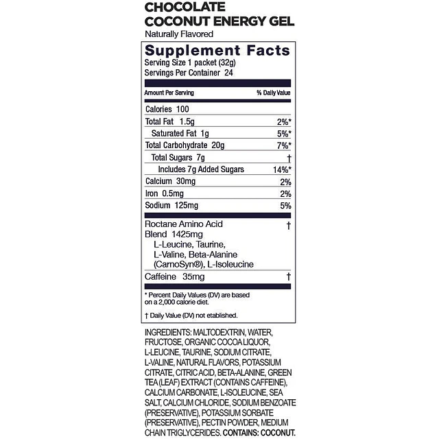 Gel Energético GU Roctane Chocolate Coconut – Información nutricional