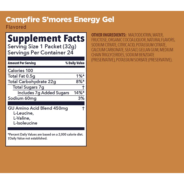 Stroopwafel Energético GU Campfire S'Mores – Información nutricional