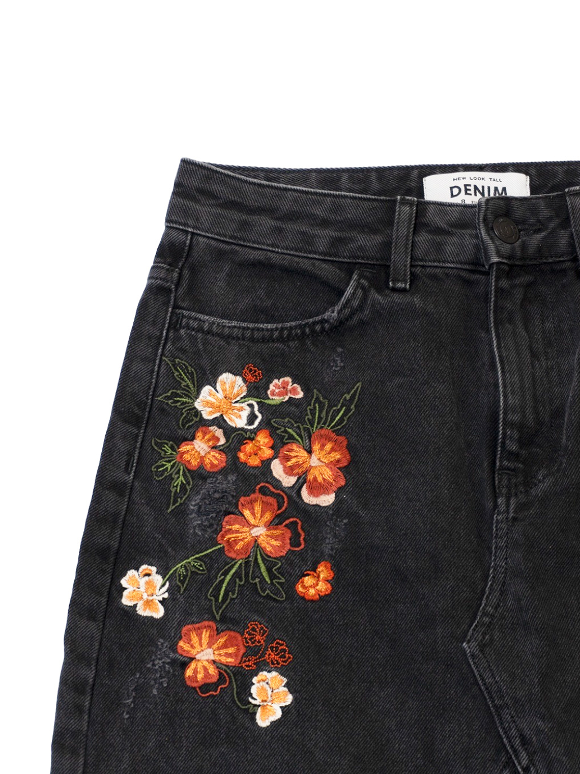 Falda jenas, con bordeado floreado 3