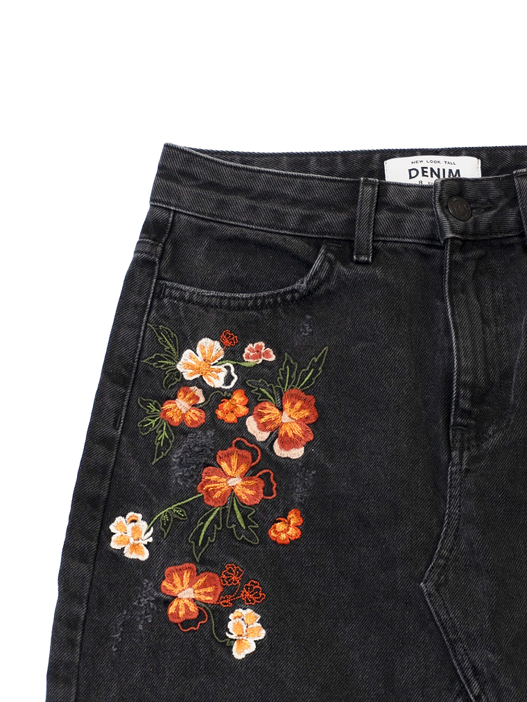 Falda jenas, con bordeado floreado 3