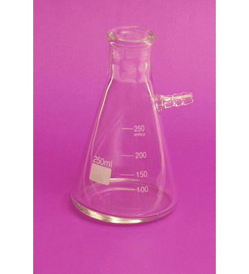 Matraz de Kitasato de 250 mL, boca  angosta, fabricado en vidrio borosilicato 3.3