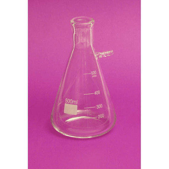 Matraz de Kitasato de 500 mL, boca angosta, fabricado en vidrio borosilicato 3.3