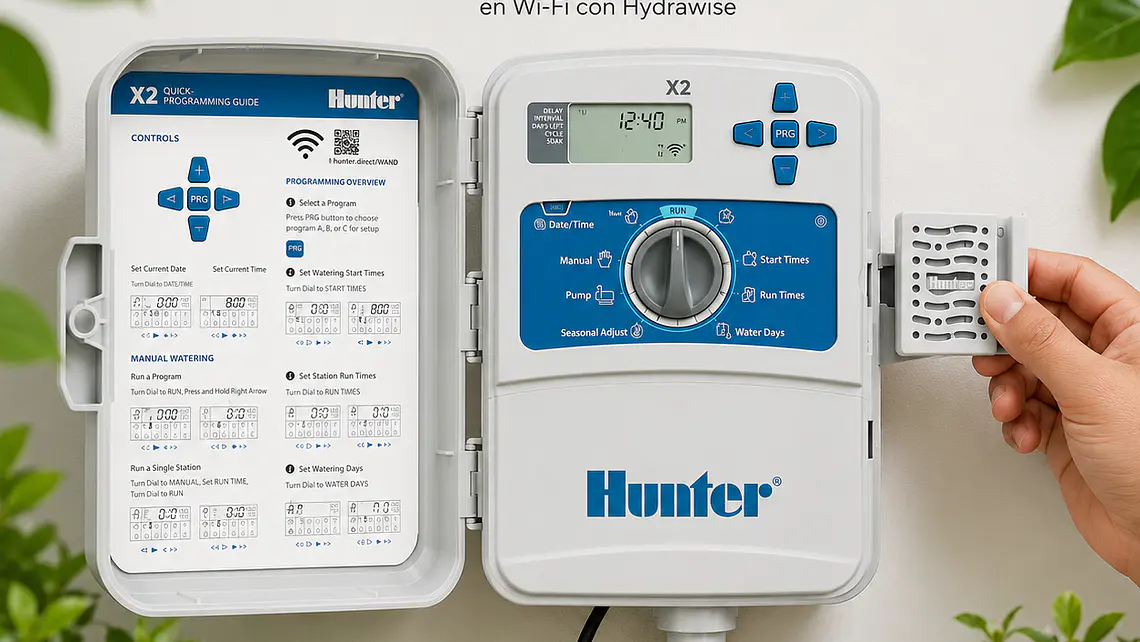 Kit Riego Automático 4 Zonas Hunter X2-401E + 4 Electroválvulas PGV 3