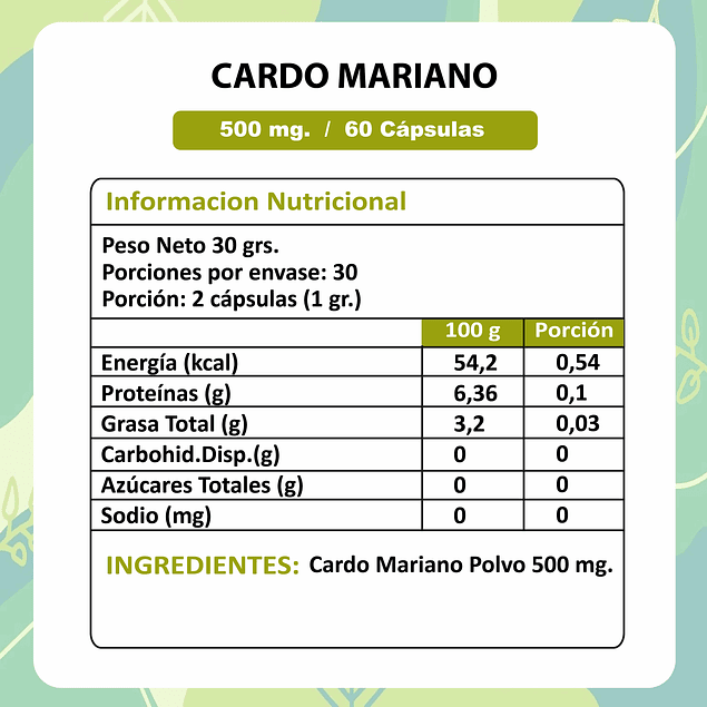 Cardo Mariano - 60 Cápsulas 500 mg.