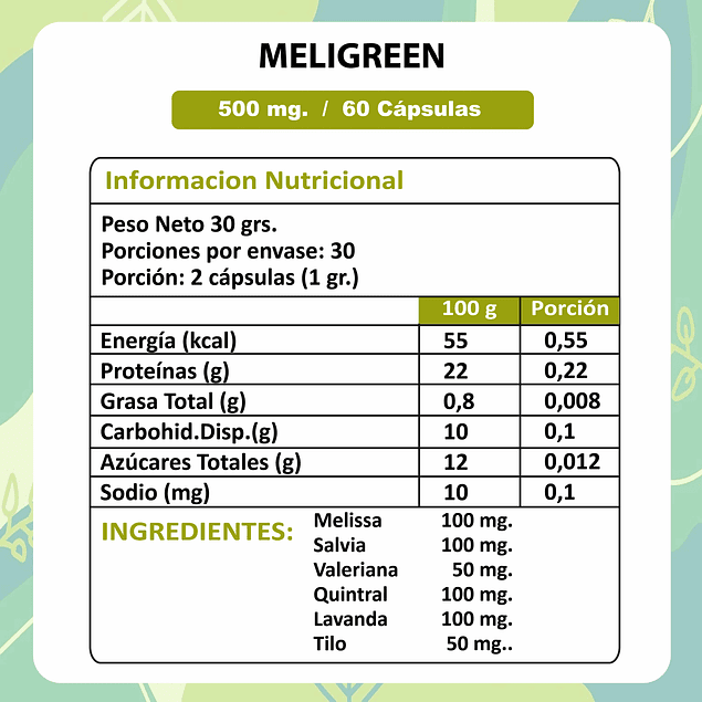 Meligreen - 60 Cápsulas 500 mg.