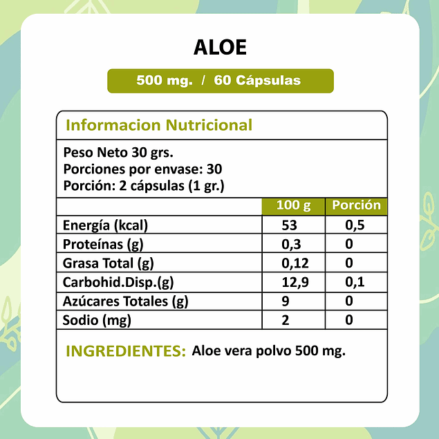 Aloe  - 60 Cápsulas 500 mg.