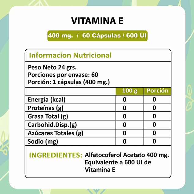 Vitamina E - 60 Cápsulas 400 mg - 600 UI