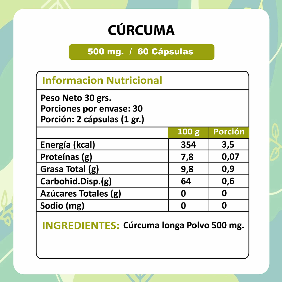Cúrcuma - 60 Cápsulas 500 mg. 3
