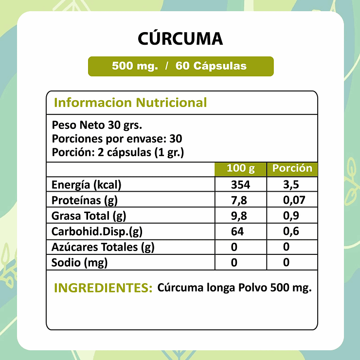Cúrcuma - 60 Cápsulas 500 mg. 3