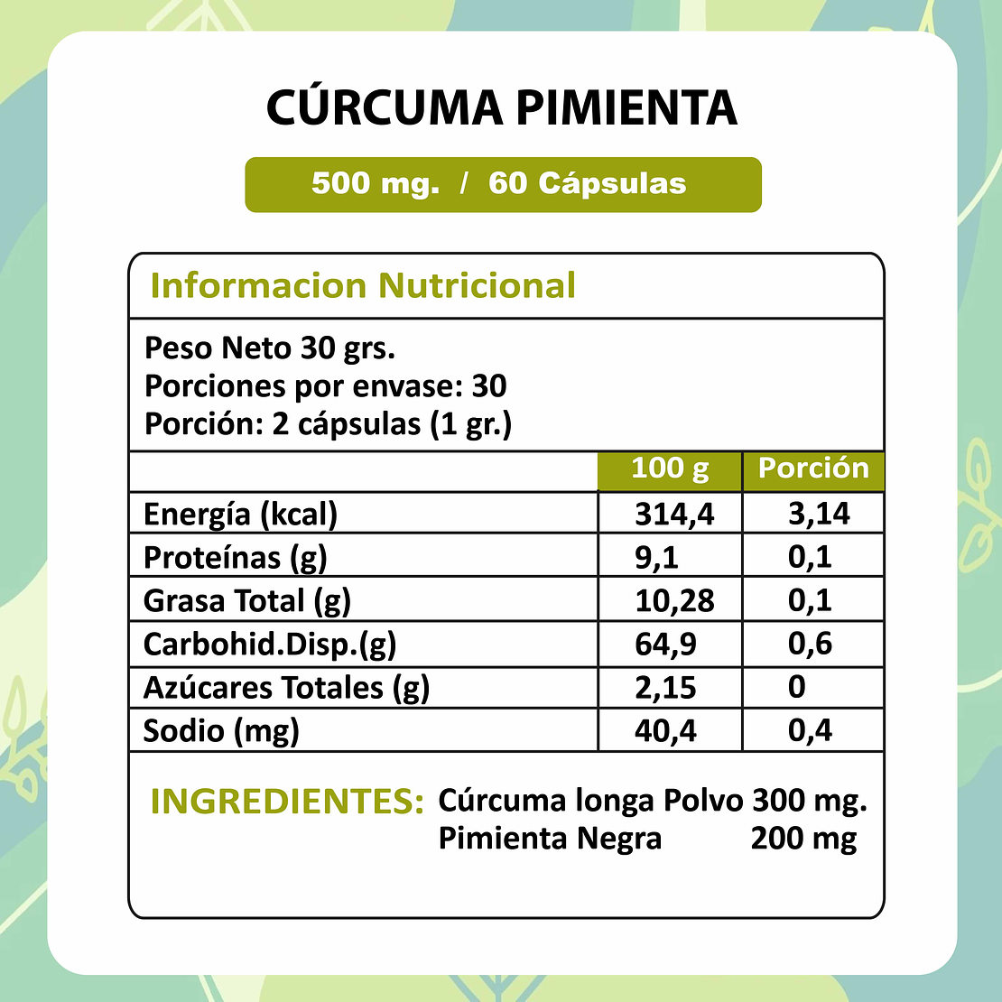 Cúrcuma/Pimienta - 60 cápsulas 500 mg. 3
