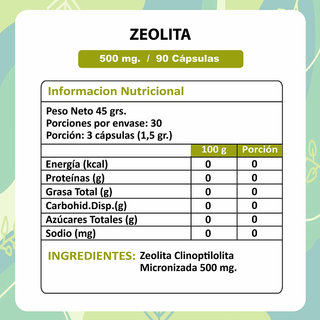 Zeolita - 90 Cápsulas 500 mg.