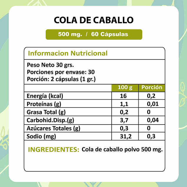 Cola de Caballo - 60 Cápsulas 500 mg.