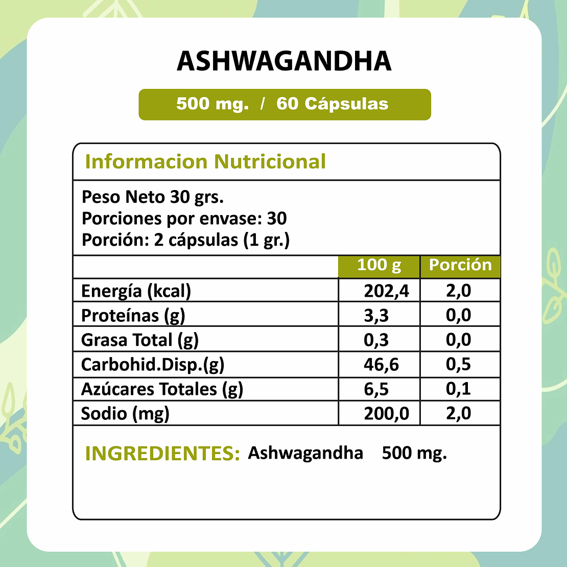 Ashwagandha 500 mg x 60 caps 3