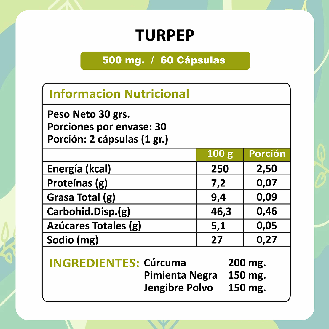 Turpep 500mg x 60 capsulas 3