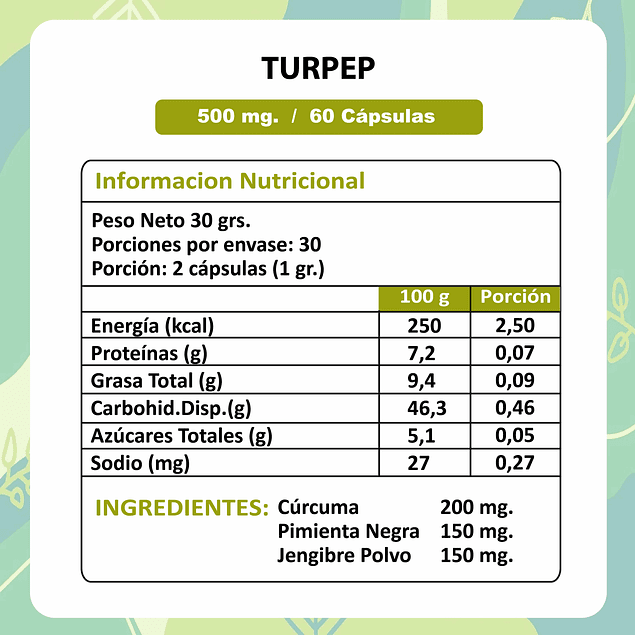 Turpep 500mg x 60 capsulas