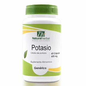 Potasio (Citrato de Potasio) - 60 Cápsulas 600 mg.
