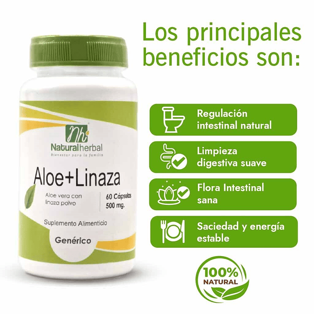 Aloe + Linaza 60 Cápsulas - 500 mg.
