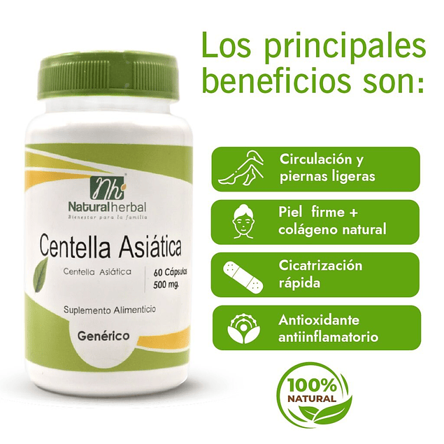Centella Asiática - 60 Cápsulas 500 mg.