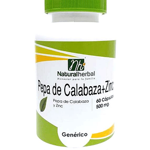 Pepa de Calabaza + Zinc - 60 Cápsulas 500 mg.