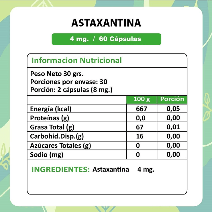 Astaxantina - 60 Cápsulas 4 mg 4