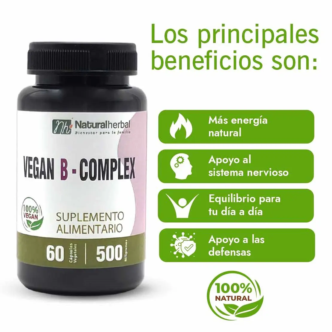 Vegan B-Complex - 60 Cápsulas 500 mg. 3