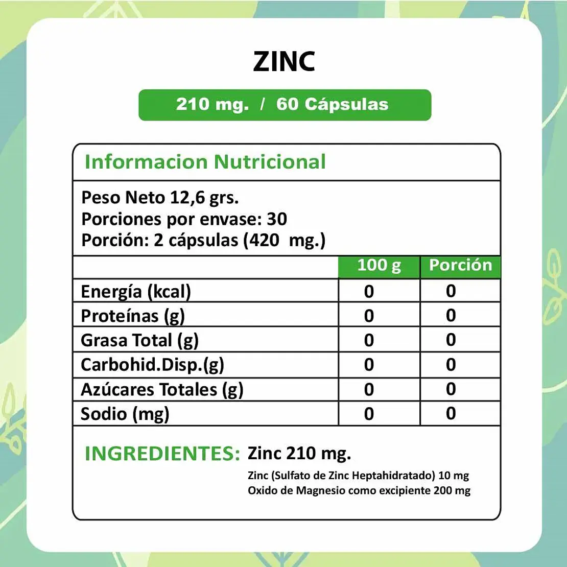 Zinc - 60 Cápsulas 210 mg. 2
