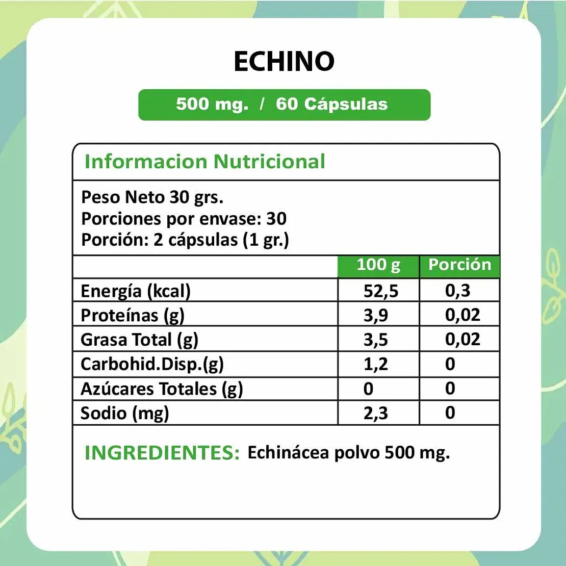 Echino (Echinacea) - 60 Cápsulas  500 mg 2