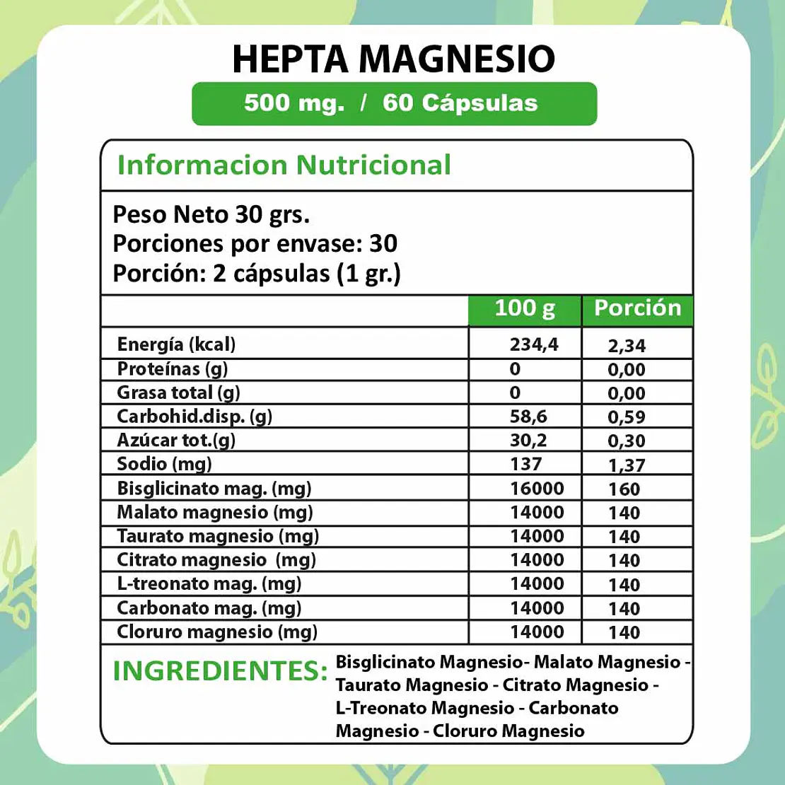Hepta Magnesio 60 Cápsulas 500 mg 4