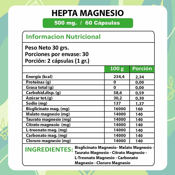 Hepta Magnesio 60 Cápsulas 500 mg 4