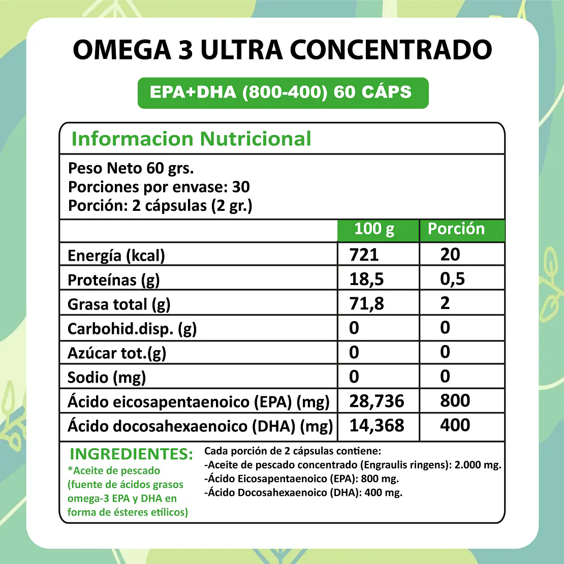 Omega 3 Ultra Concentrado 800 EPA / 400 DHA - 60 Cápsulas 3