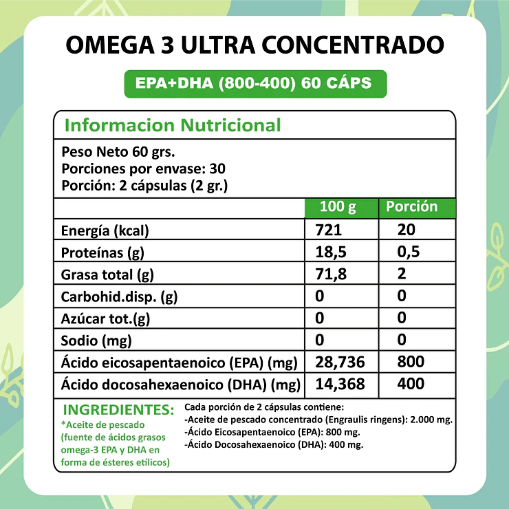 Omega 3 Ultra Concentrado 800 EPA / 400 DHA - 60 Cápsulas 3