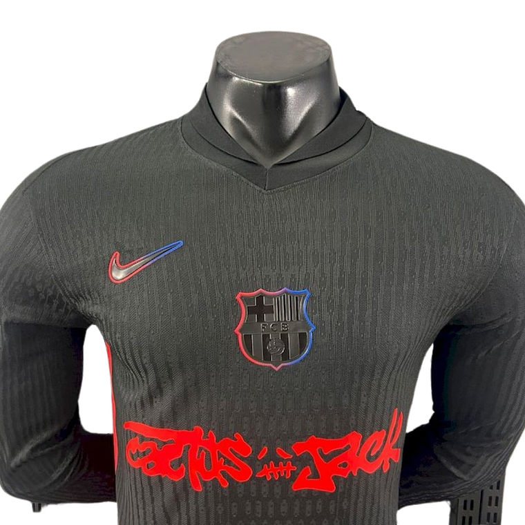 BARCELONA x TRAVIS SCOTT CACTUS JACK NEGRA 2025 EDICIÓN LIMITADA VERSION JUGADOR (MANGA LARGA) 2