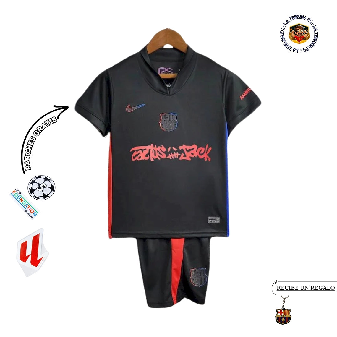 BARCELONA x TRAVIS SCOTT CACTUS JACK NEGRA 2025 EDICIÓN LIMITADA CONJUNTO INFANTIL 1