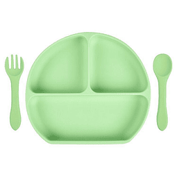 Plato de silicona con 2 cubiertos - verde