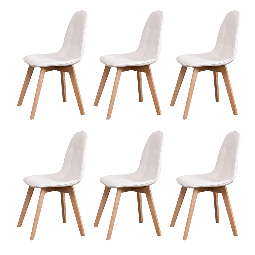 Pack 6 Sillas Eames Capitone Blanca Dsw Madera Comedor