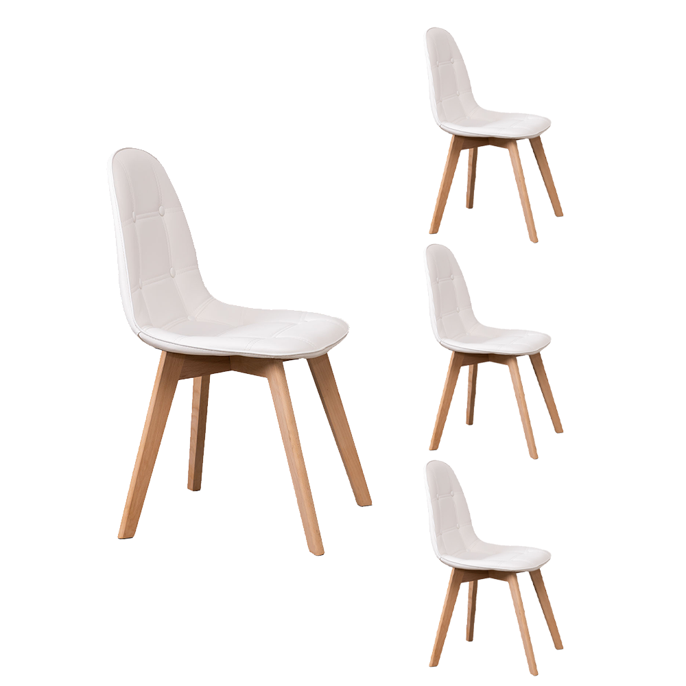 Pack 4 Sillas Eames Capitone Blanca Dsw Madera