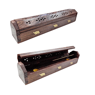Porta Incienso Baúl de Madera Café