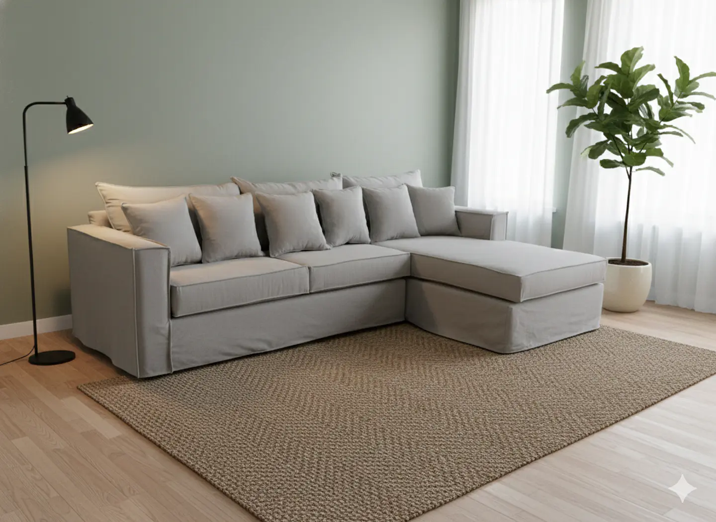 Sofá Seleccional Tapizado 5 Cuerpos + Pouf Cuadrado 2
