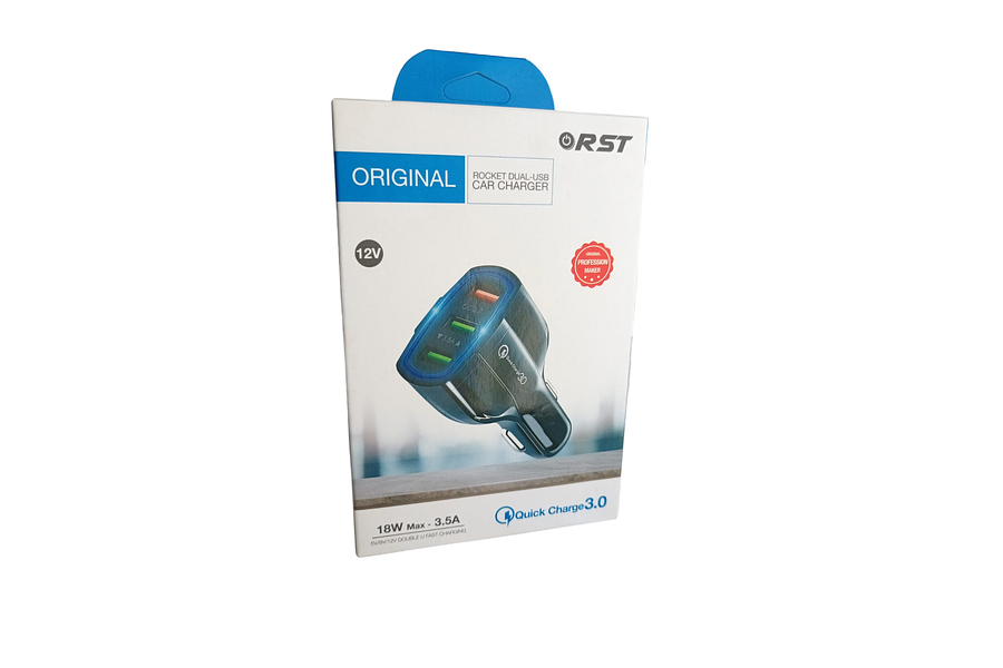 CARGADOR PARA AUTO 3 USB MARCA RST CARGA RAPIDA