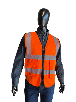 Chaleco Reflectivo Naranja con Cremallera y Bolsillos Ref. 80118