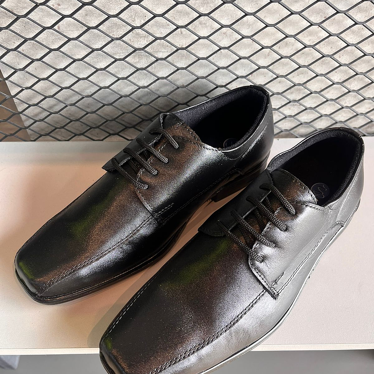 Zapato Caballero Negro Amarrar Cuero con Costura Adelante Ref. 1221 4