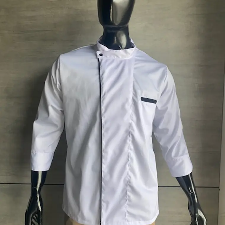 Camisa Tipo Chef Gabardina Blanca Con Embone Negro Ref. 130620 1