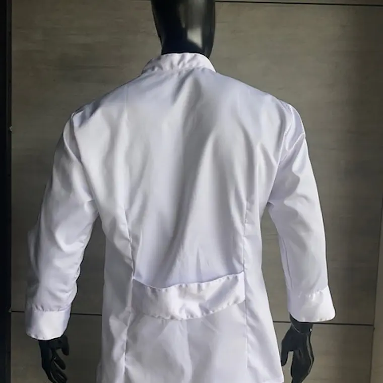 Camisa Tipo Chef Gabardina Blanca Con Embone Negro Ref. 130620 3