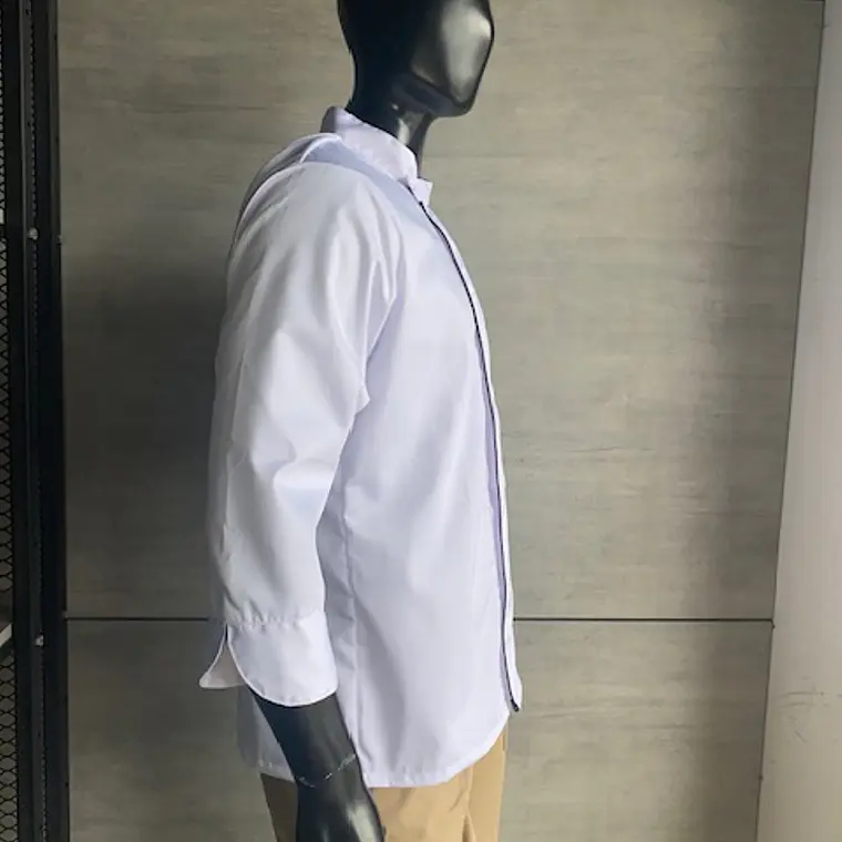 Camisa Tipo Chef Gabardina Blanca Con Embone Negro Ref. 130620 4