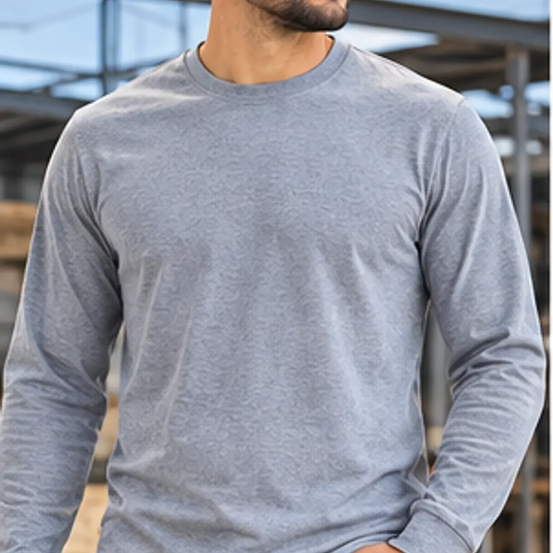 Camiseta Cuello Redondo Manga Larga Gris Oscuro Ref. 210170 1